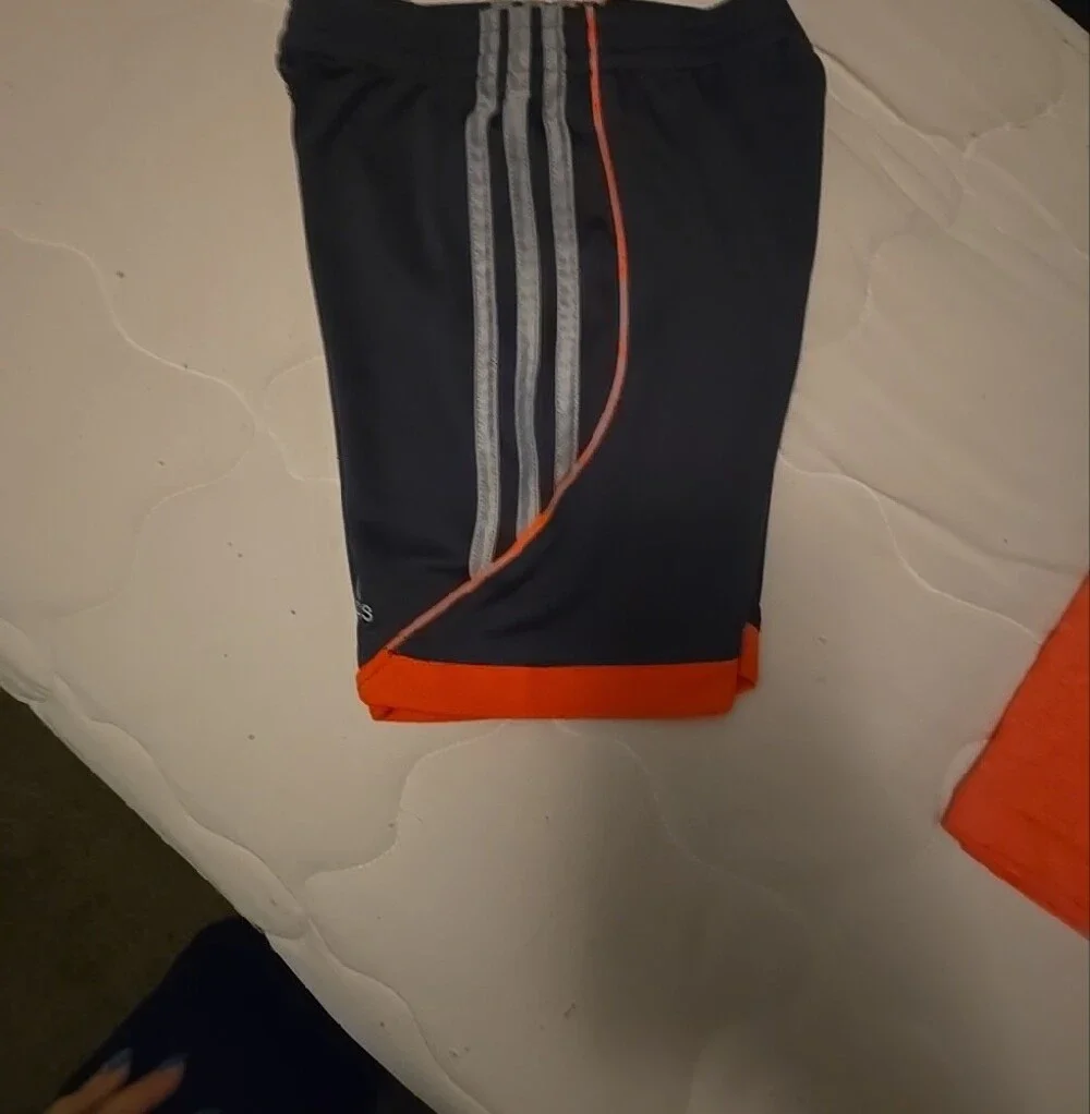 Adidas Orange Tee with Navy Athletic Shorts